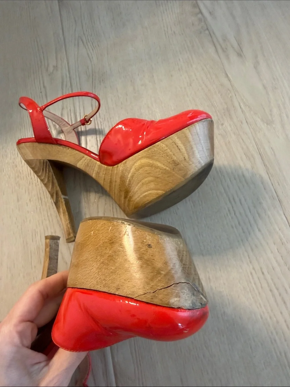 Gucci Red Patent Platform Slingback Heels